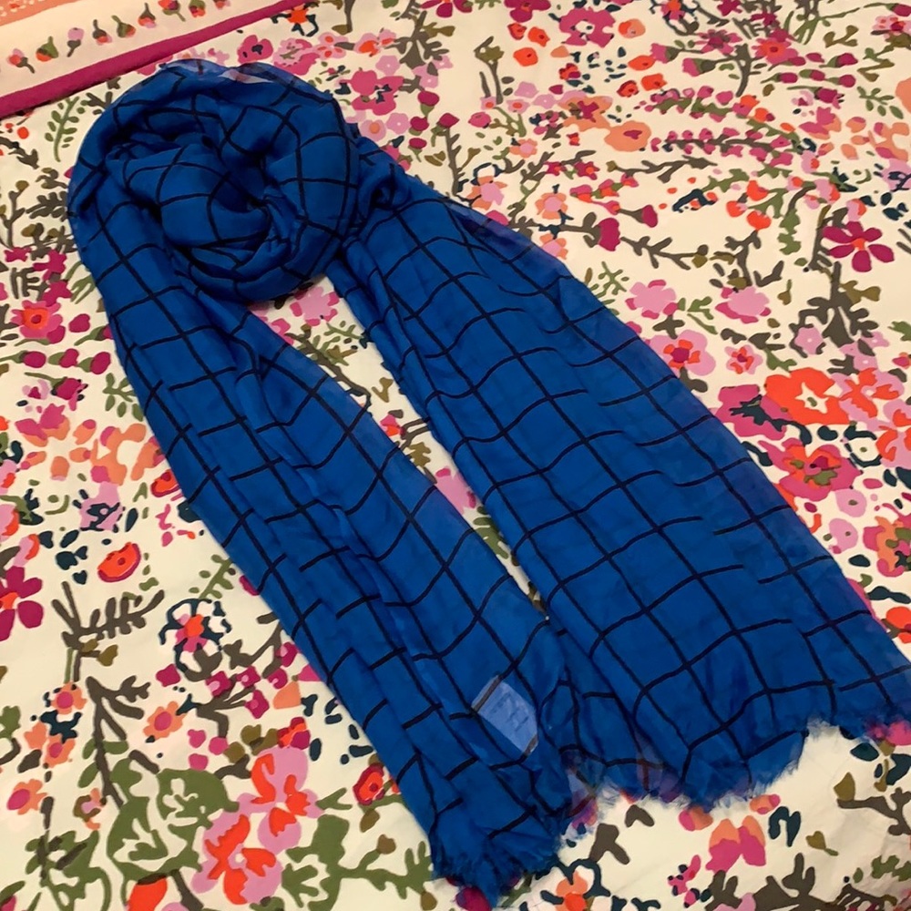 Jcrew cobalt blue grid print silk gauze scarf